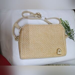 Etienne Aigner Cream and Gold Crossbody Bag with Woven Texture